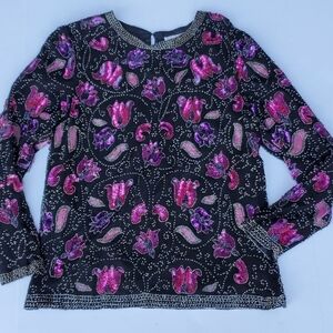 Lawrence Kozar Beaded 2 sides long sleeve top M